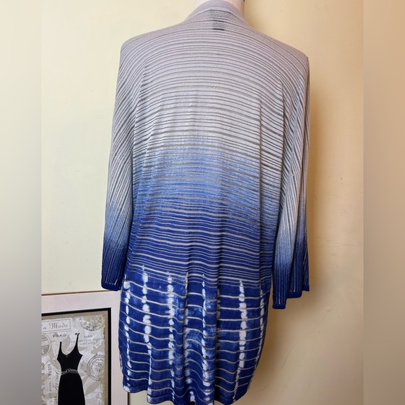 Chicos Travelers Cardigan Open Size 3 Blue Tie Dye Ombre Komono Sleeves - Picture 5 of 7